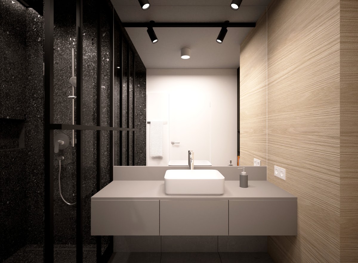 Widok od wejścia do łazienki.