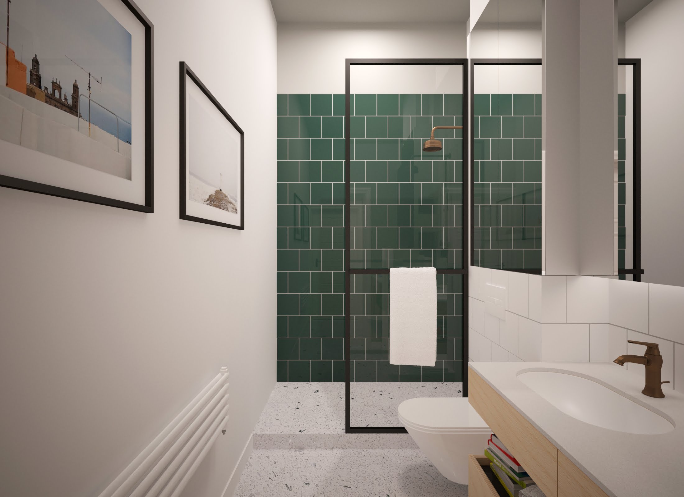 Ścianka prysznicowa z relingiem na ręcznik.